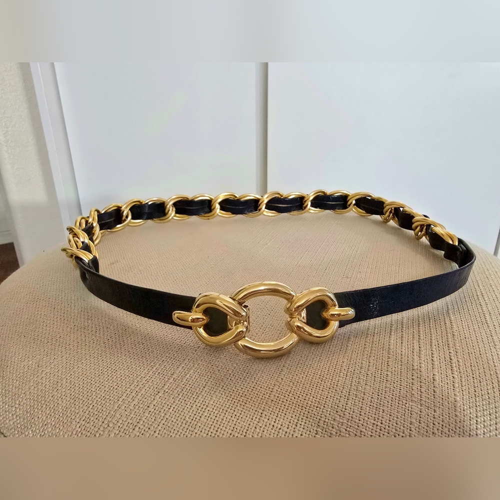Vintage ST. JOHN Navy Blue and Gold Chain Belt Size 8